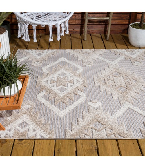 SOUTH BEACH Area Rug Sumak High-Low Pile Neutral Diamond Kilim Beige/Gray 4 ft. x 6 ft. Indoor/Outdoor Area Rug