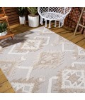 SOUTH BEACH Area Rug Sumak High-Low Pile Neutral Diamond Kilim Beige/Gray 4 ft. x 6 ft. Indoor/Outdoor Area Rug