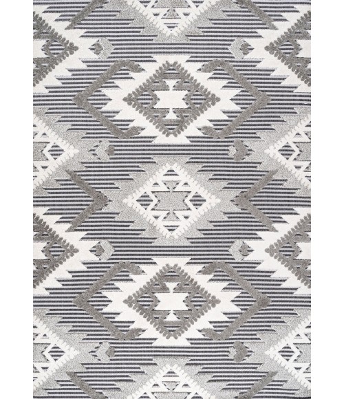 SOUTH BEACH Area Rug Sumak High-Low Pile Neutral Diamond Kilim Gray/White/Black 4 ft. x 6 ft. Indoor/Outdoor Area Rug