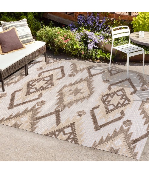 SOUTH BEACH Area Rug Sumak High-Low Pile Neutral Diamond Kilim Brown/Ivory 4 ft. x 6 ft. Indoor/Outdoor Area Rug