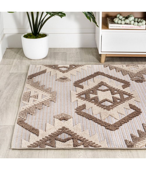 SOUTH BEACH Area Rug Sumak High-Low Pile Neutral Diamond Kilim Brown/Ivory 4 ft. x 6 ft. Indoor/Outdoor Area Rug