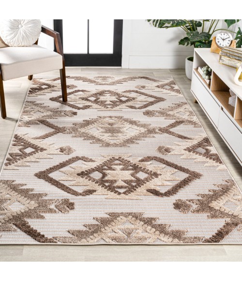 SOUTH BEACH Area Rug Sumak High-Low Pile Neutral Diamond Kilim Brown/Ivory 4 ft. x 6 ft. Indoor/Outdoor Area Rug
