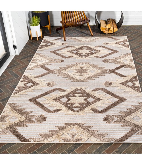 SOUTH BEACH Area Rug Sumak High-Low Pile Neutral Diamond Kilim Brown/Ivory 4 ft. x 6 ft. Indoor/Outdoor Area Rug