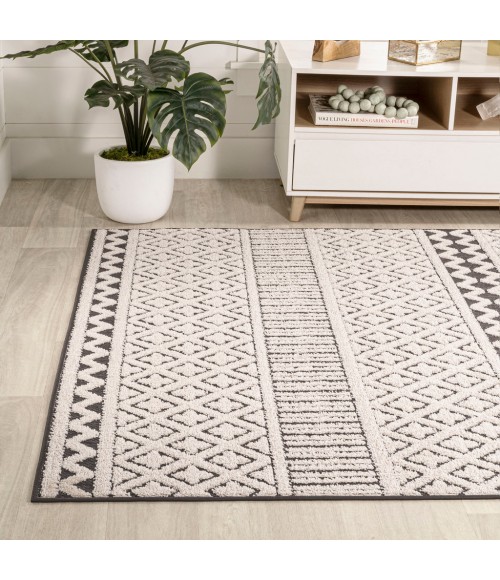 SOUTH BEACH Area Rug Ormond High-Low Modern Trellis Geometric Cream/Black 8 ft. x 10 ft. Indoor/Outdoor Area Rug