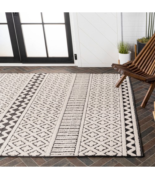 SOUTH BEACH Area Rug Ormond High-Low Modern Trellis Geometric Cream/Black 8 ft. x 10 ft. Indoor/Outdoor Area Rug