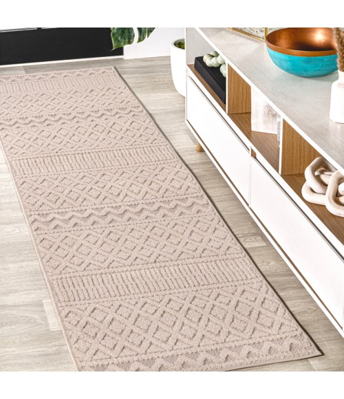 SOUTH BEACH Area Rug Ormond High-Low Modern Trellis Geometric Beige/Gray 2 ft. x 8 ft. Indoor/Outdoor Runner Rug