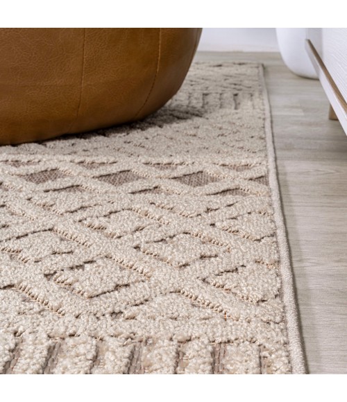 SOUTH BEACH Area Rug Ormond High-Low Modern Trellis Geometric Beige/Gray 2 ft. x 8 ft. Indoor/Outdoor Runner Rug