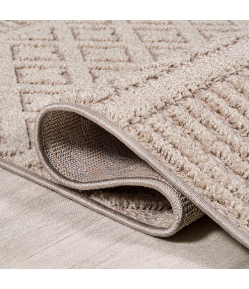 SOUTH BEACH Area Rug Ormond High-Low Modern Trellis Geometric Beige/Gray 2 ft. x 8 ft. Indoor/Outdoor Runner Rug