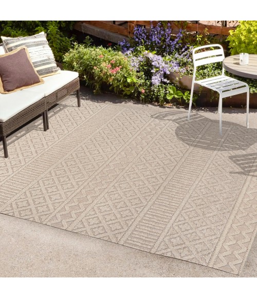SOUTH BEACH Area Rug Ormond High-Low Modern Trellis Geometric Beige/Gray 3 ft. x 5 ft. Indoor/Outdoor Area Rug