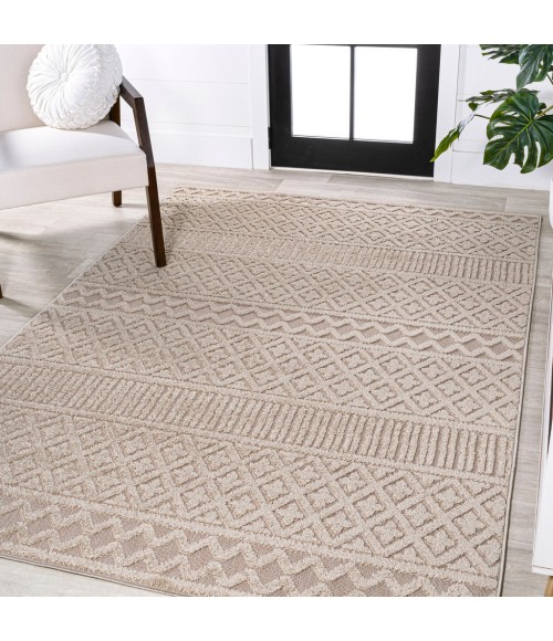 SOUTH BEACH Area Rug Ormond High-Low Modern Trellis Geometric Beige/Gray 3 ft. x 5 ft. Indoor/Outdoor Area Rug