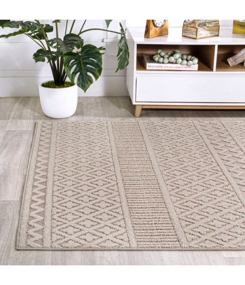 SOUTH BEACH Area Rug Ormond High-Low Modern Trellis Geometric Beige/Gray 3 ft. x 5 ft. Indoor/Outdoor Area Rug