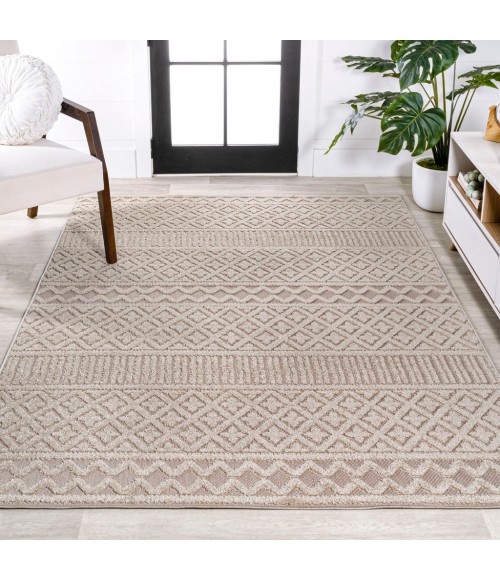 SOUTH BEACH Area Rug Ormond High-Low Modern Trellis Geometric Beige/Gray 3 ft. x 5 ft. Indoor/Outdoor Area Rug