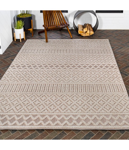 SOUTH BEACH Area Rug Ormond High-Low Modern Trellis Geometric Beige/Gray 3 ft. x 5 ft. Indoor/Outdoor Area Rug