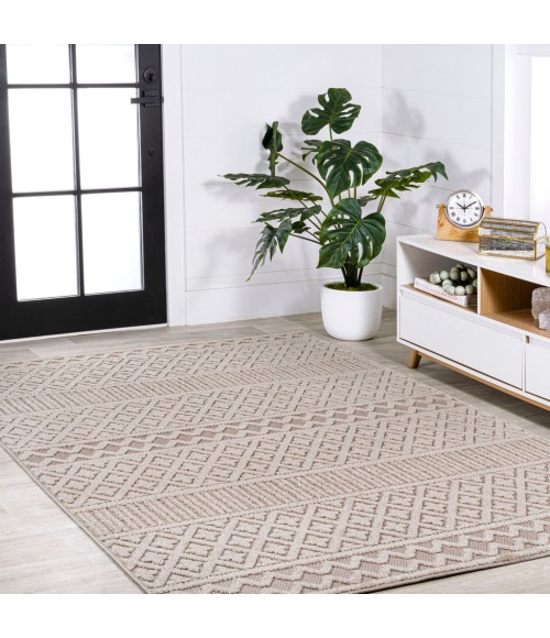 SOUTH BEACH Area Rug Ormond High-Low Modern Trellis Geometric Beige/Gray 3 ft. x 5 ft. Indoor/Outdoor Area Rug