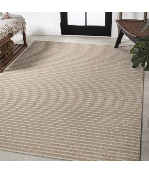 Aarhus Minimalist Scandi Striped Beige/Cream 8 ft. x 10 ft. Area Rug