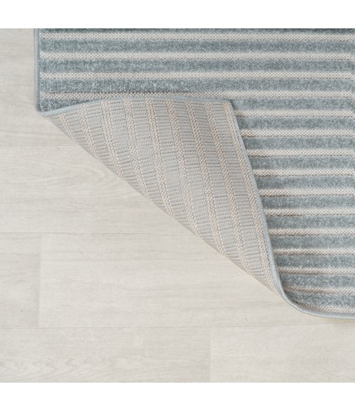 Aarhus Minimalist Scandi Striped Blue/Ivory 8 ft. x 10 ft. Area Rug