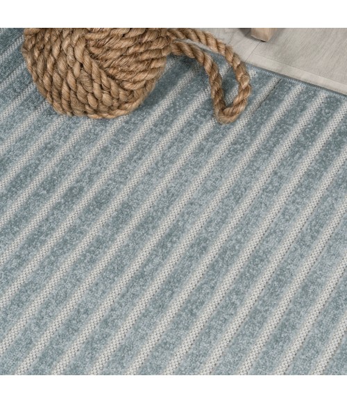 Aarhus Minimalist Scandi Striped Blue/Ivory 8 ft. x 10 ft. Area Rug