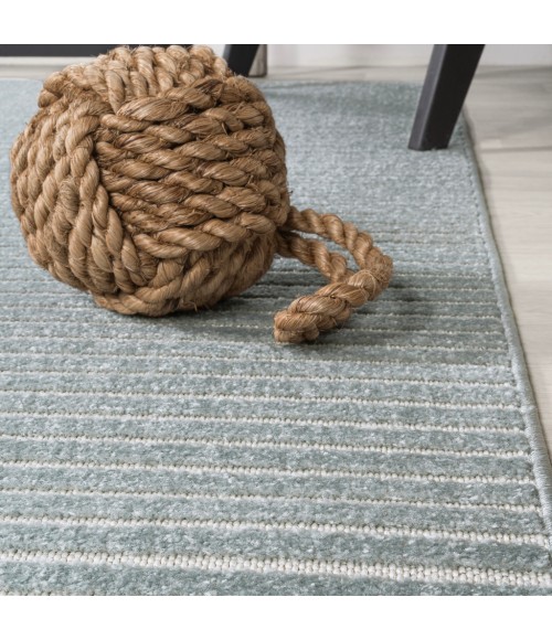 Aarhus Minimalist Scandi Striped Blue/Ivory 8 ft. x 10 ft. Area Rug