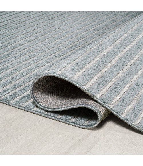 Aarhus Minimalist Scandi Striped Blue/Ivory 8 ft. x 10 ft. Area Rug