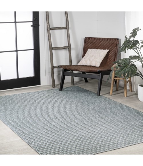 Aarhus Minimalist Scandi Striped Blue/Ivory 8 ft. x 10 ft. Area Rug