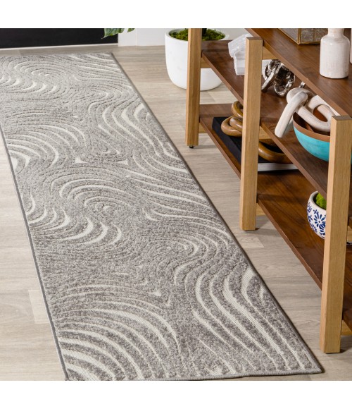 SCANDINAVIAN Area Rug Maribo Abstract Groovy Striped Gray/Ivory 2 ft. x 8 ft. Runner Rug