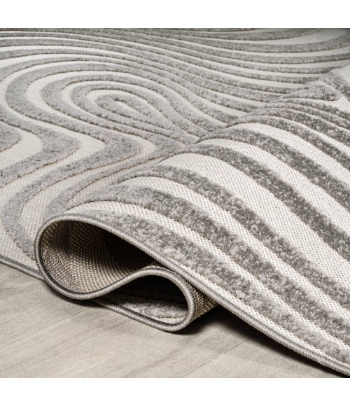 SCANDINAVIAN Area Rug Maribo Abstract Groovy Striped Gray/Ivory 5 ft. x 8 ft. Area Rug