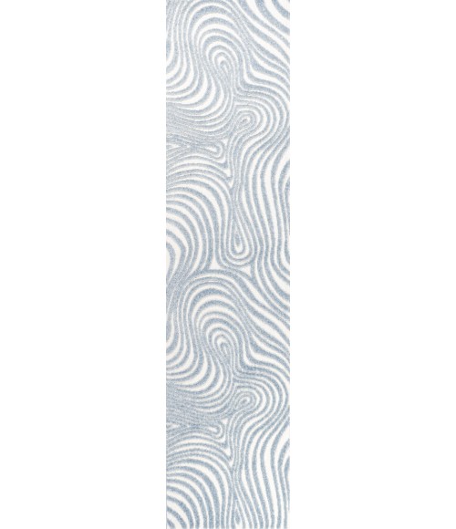 SCANDINAVIAN Area Rug Maribo Abstract Groovy Striped Light Blue/Ivory 2 ft. x 8 ft. Runner Rug