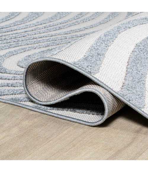 SCANDINAVIAN Area Rug Maribo Abstract Groovy Striped Light Blue/Ivory 2 ft. x 8 ft. Runner Rug