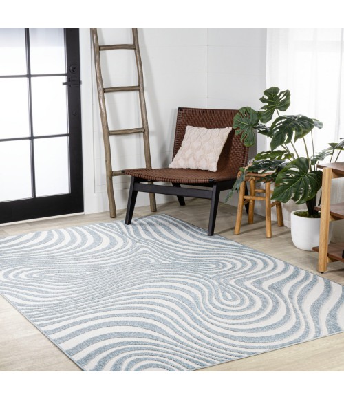 SCANDINAVIAN Area Rug Maribo Abstract Groovy Striped Light Blue/Ivory 5 ft. x 8 ft. Area Rug
