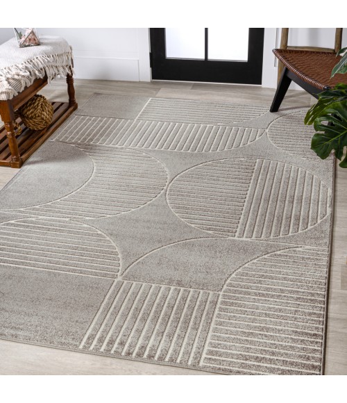 Nordby Geometric Arch Scandi Striped Gray/Cream 8 ft. x 10 ft. Area Rug