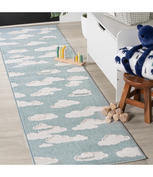 SCANDINAVIAN Area Rug Hedwig Youth Cloud Scandi Rug Blue/Ivory 2 ft. x 8 ft. Runner Rug