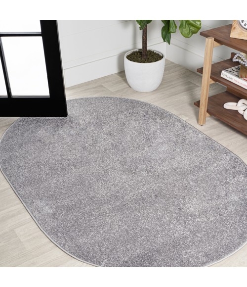 SUPERSOFT Area Rug Haze Solid Low-Pile Gray 3 ft. x 5 ft. Oval Area Rug