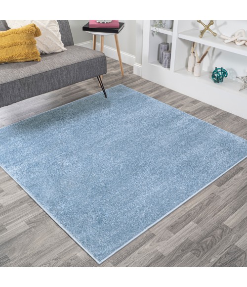 SUPERSOFT Area Rug Haze Solid Low-Pile Classic Blue 9' Square Area Rug