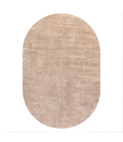 SUPERSOFT Area Rug Haze Solid Low-Pile Beige 3 ft. x 5 ft. Oval Area Rug