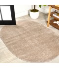 SUPERSOFT Area Rug Haze Solid Low-Pile Beige 3 ft. x 5 ft. Oval Area Rug