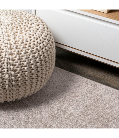 SUPERSOFT Area Rug Haze Solid Low-Pile Beige 3 ft. x 5 ft. Oval Area Rug