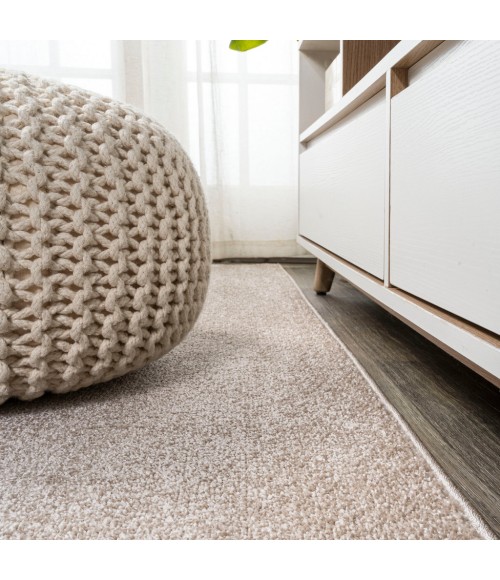 SUPERSOFT Area Rug Haze Solid Low-Pile Beige 3 ft. x 5 ft. Oval Area Rug