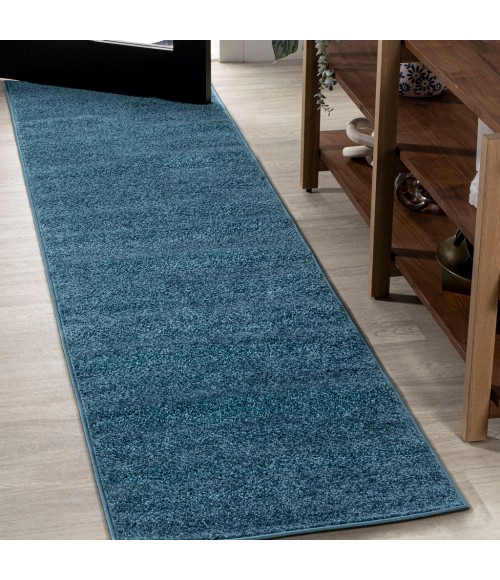 SUPERSOFT Area Rug Haze Solid Low-Pile Turquoise 2 ft. x 16 ft. Runner Rug