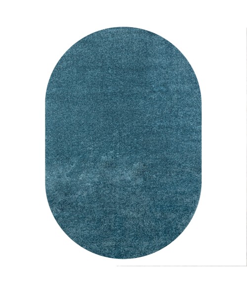 SUPERSOFT Area Rug Haze Solid Low-Pile Turquoise 5 ft. x 8 ft. Oval Area Rug