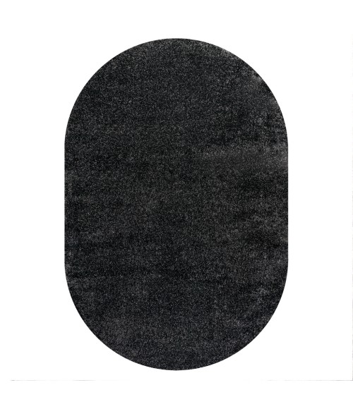 SUPERSOFT Area Rug Haze Solid Low-Pile Black 3 ft. x 5 ft. Oval Area Rug