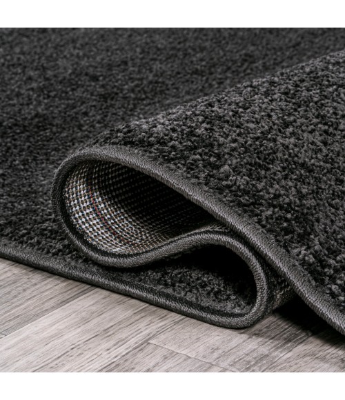 SUPERSOFT Area Rug Haze Solid Low-Pile Black 3 ft. x 5 ft. Oval Area Rug