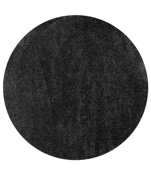 SUPERSOFT Area Rug Haze Solid Low-Pile Black 4' Round Area Rug
