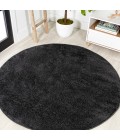 SUPERSOFT Area Rug Haze Solid Low-Pile Black 4' Round Area Rug