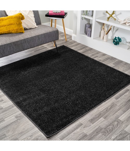 SUPERSOFT Area Rug Haze Solid Low-Pile Black 9' Square Area Rug