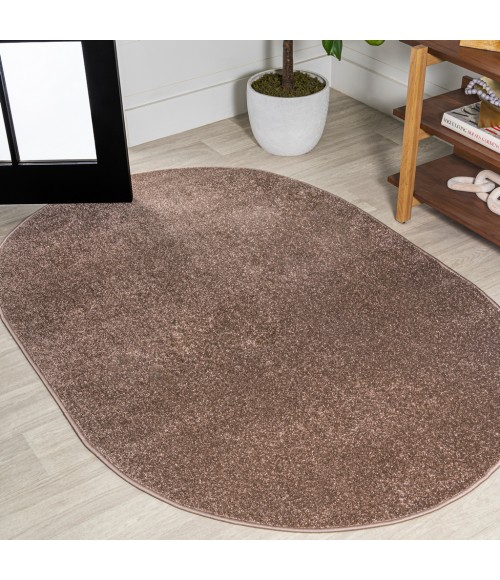 SUPERSOFT Area Rug Haze Solid Low-Pile Brown 3 ft. x 5 ft. Oval Area Rug