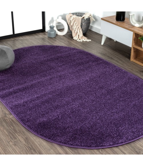 SUPERSOFT Area Rug Haze Solid Low-Pile Purple 5 ft. x 8 ft. Oval Area Rug