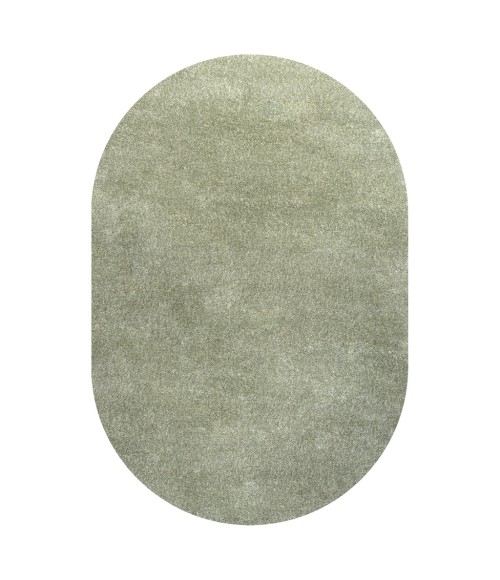 SUPERSOFT Area Rug Haze Solid Low-Pile Green 6 ft. x 9 ft. Oval Area Rug
