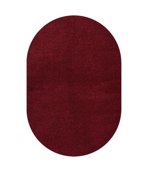 Haze Solid Low-Pile Dark Red 6 ft. x 9 ft. Oval Area Rug