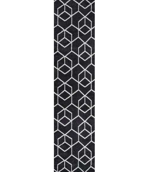 SUPERSOFT Area Rug Tumbling Blocks Modern Geometric Black/White 2 ft. x 8 ft. Runner Rug