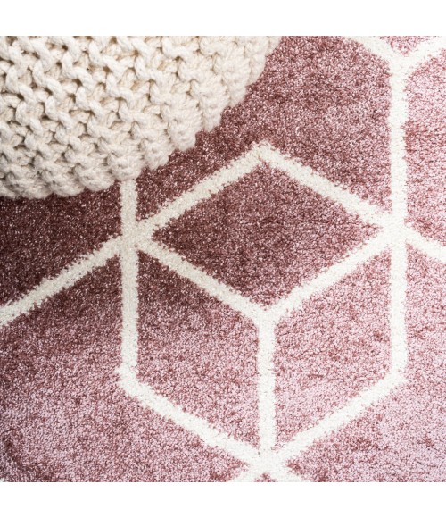 Tumbling Blocks Modern Geometric Rose/White 5 ft. x 8 ft. Area Rug